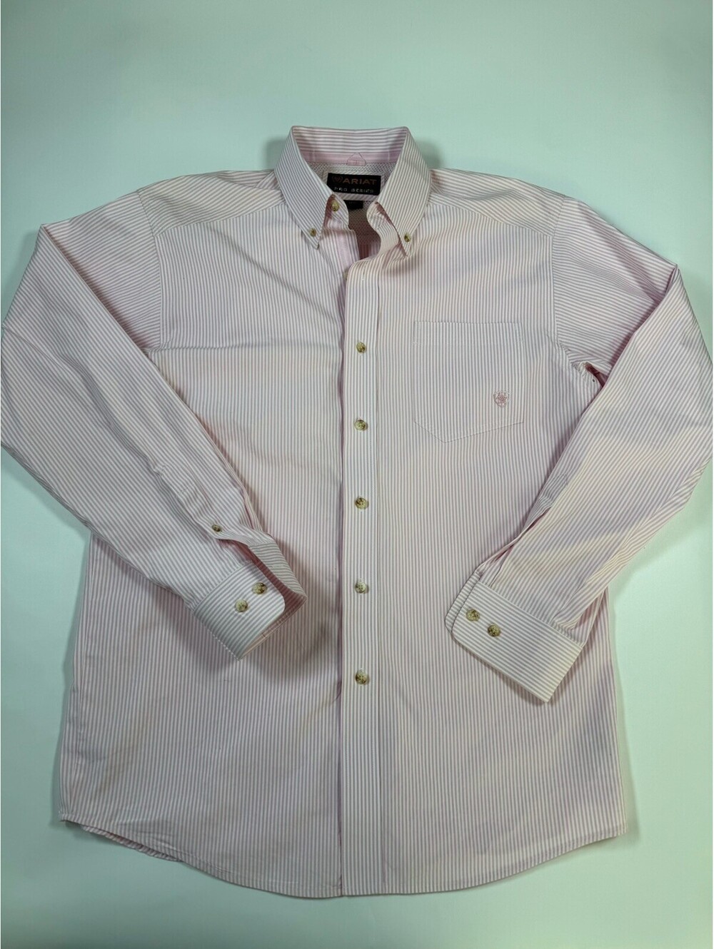 Ariat Pro Series Men’s Medium Pink White Stripe Long Sleeve Western Shirt